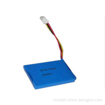 750mah 3.7V Rechargeable Lithium Polymer Battery Packs With Wire / Connector